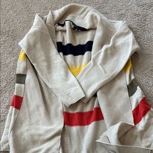 Talbots Cream and Red Cardigan with Bold Stripes
